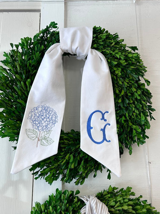 Monogrammed Double Wreath Sash - White