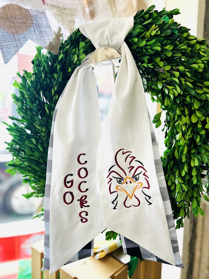 Monogrammed Double Wreath Sash - White