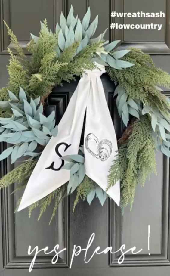 Monogrammed Double Wreath Sash - White