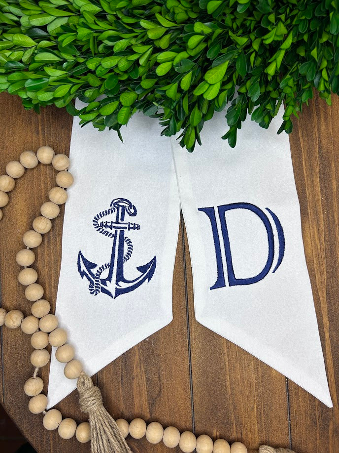 Monogrammed Double Wreath Sash - White