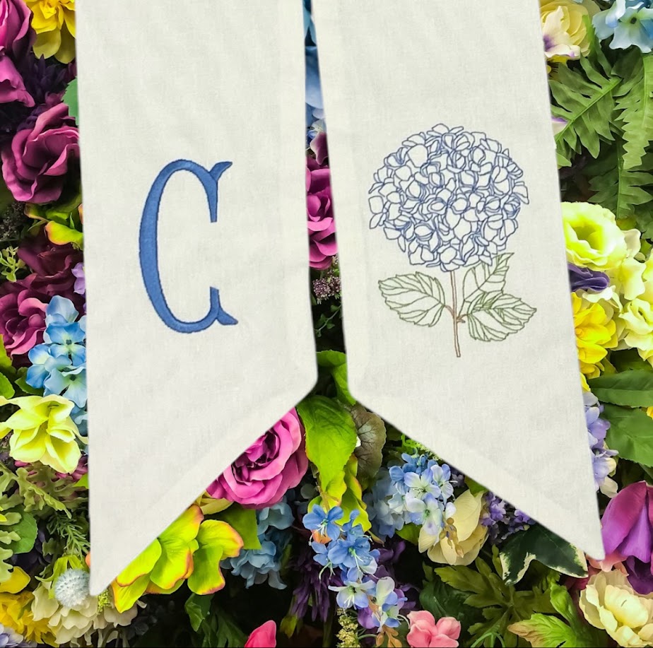 Monogrammed Double Wreath Sash - White