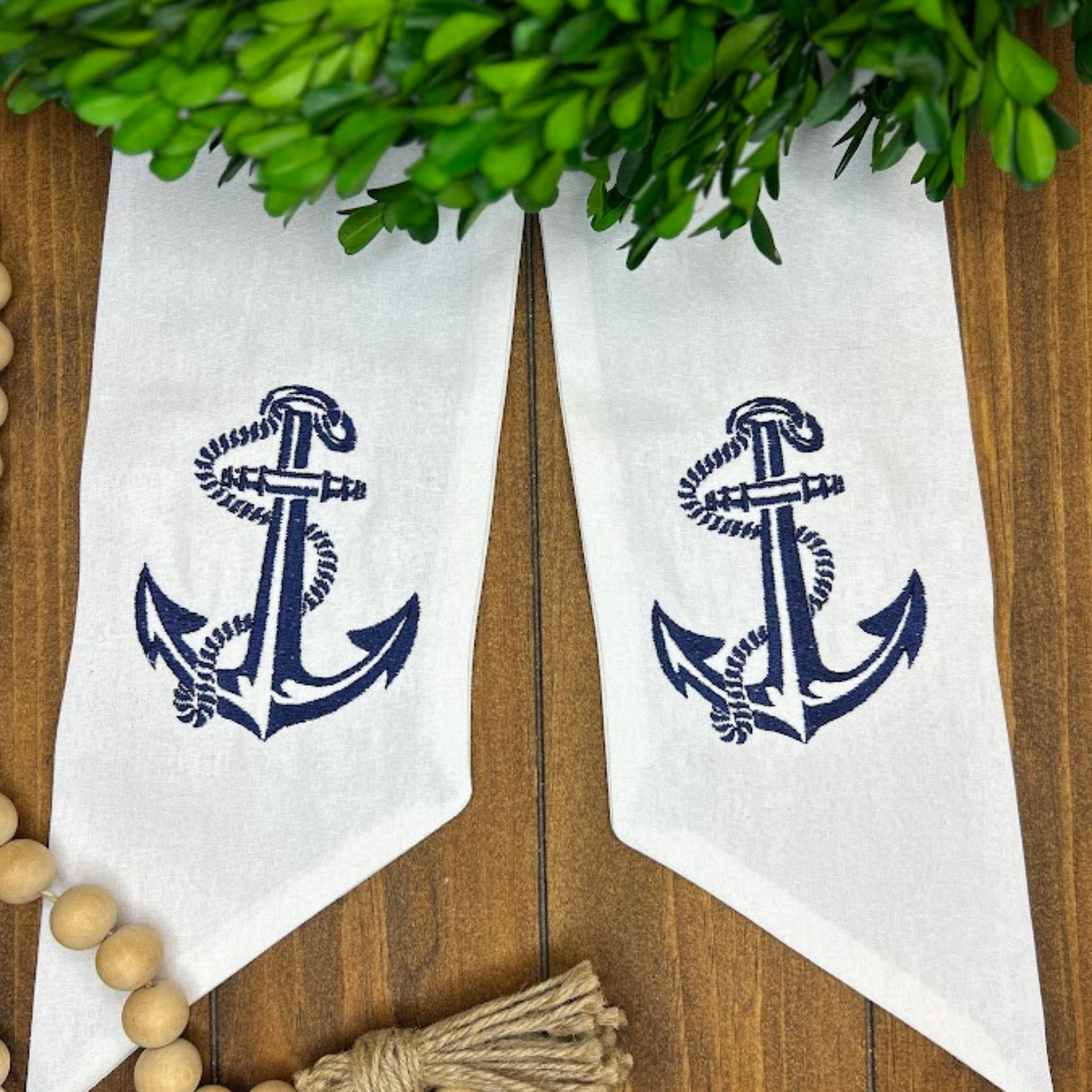 Monogrammed Double Wreath Sash - White